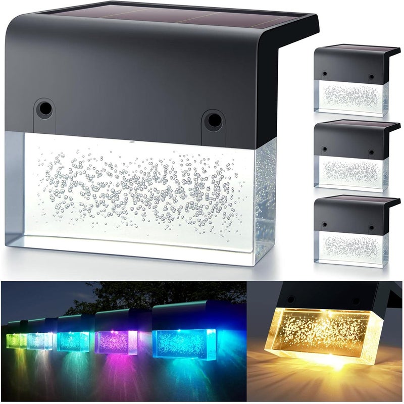 Zestaw 4 solarnych lamp ogrodowych LED, ciepłe białe światło z RGB, wodoodporna dekoracja IP55 do ogrodu i tarasu (prostopadłościan)