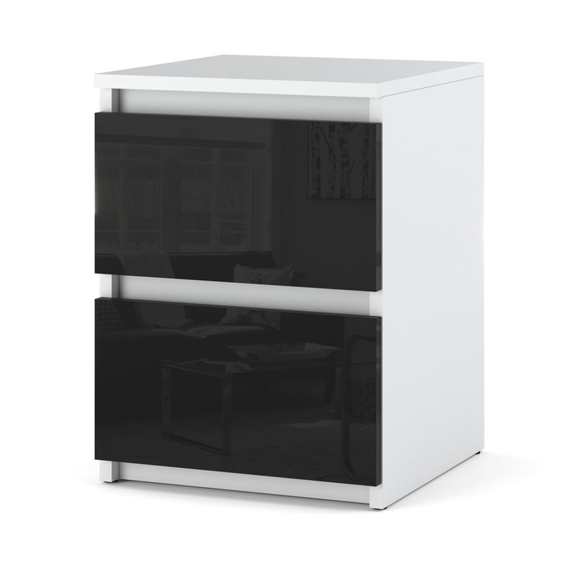 Szafka nocna 2 szuflady stolik nakastlik do sypialni biały czarny połysk