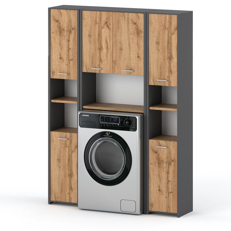 Zestaw łazienkowy duży słupek szafka stojąca nad pralkę loft szary wotan