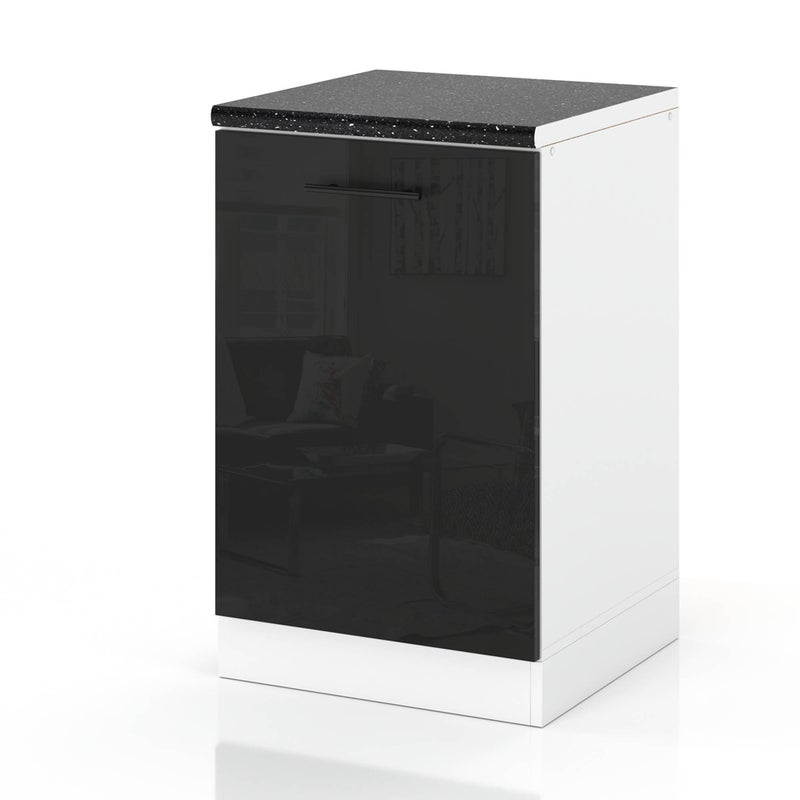 Szafka kuchenna stojąca z blatem modułowa 50cm spremium czarny połysk