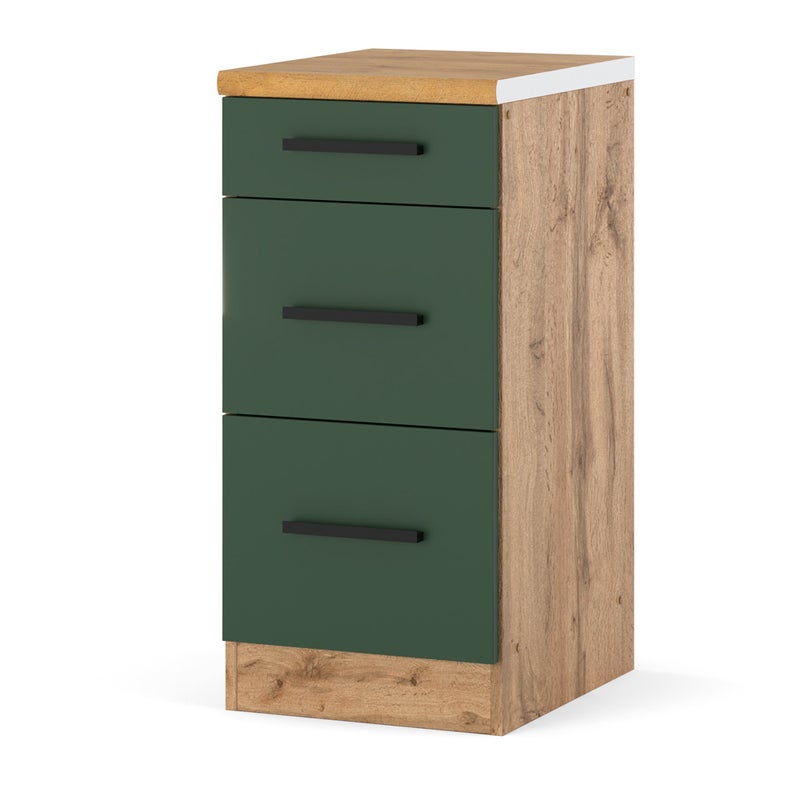 Szafka kuchenna stojąca z blatem 3 szuflady blande 40cm wotan zieleń