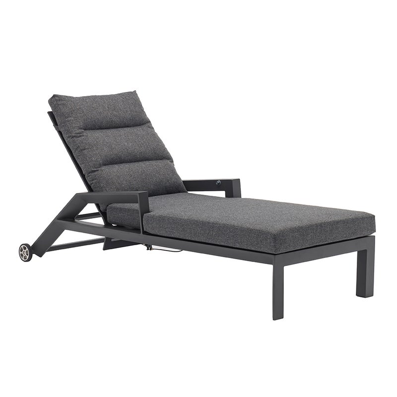 TEMPO STYLE – Piękny antracytowy rozkładany aluminiowy leżak wypoczynkowy z poduszkami Idealny na plażę, basen i do ogrodu 200 x 86 x 71 cm