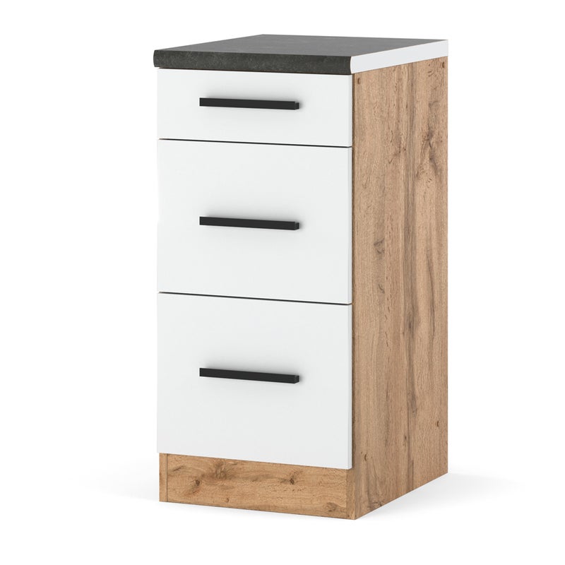 Szafka kuchenna stojąca z blatem 3 szuflady blande 40cm wotan biały mat