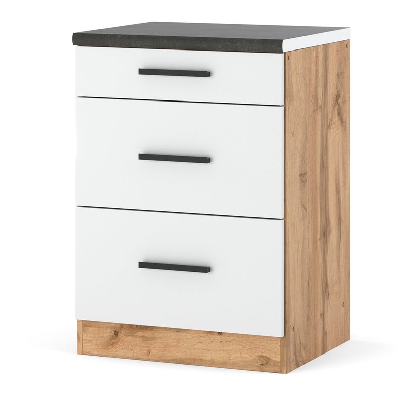 Szafka kuchenna stojąca z blatem 3 szuflady blande 60cm wotan biały mat