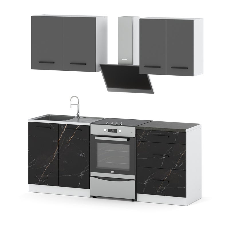 Kuchnia modułowa z blatem 2m mała pojemna biała szara san sebastian