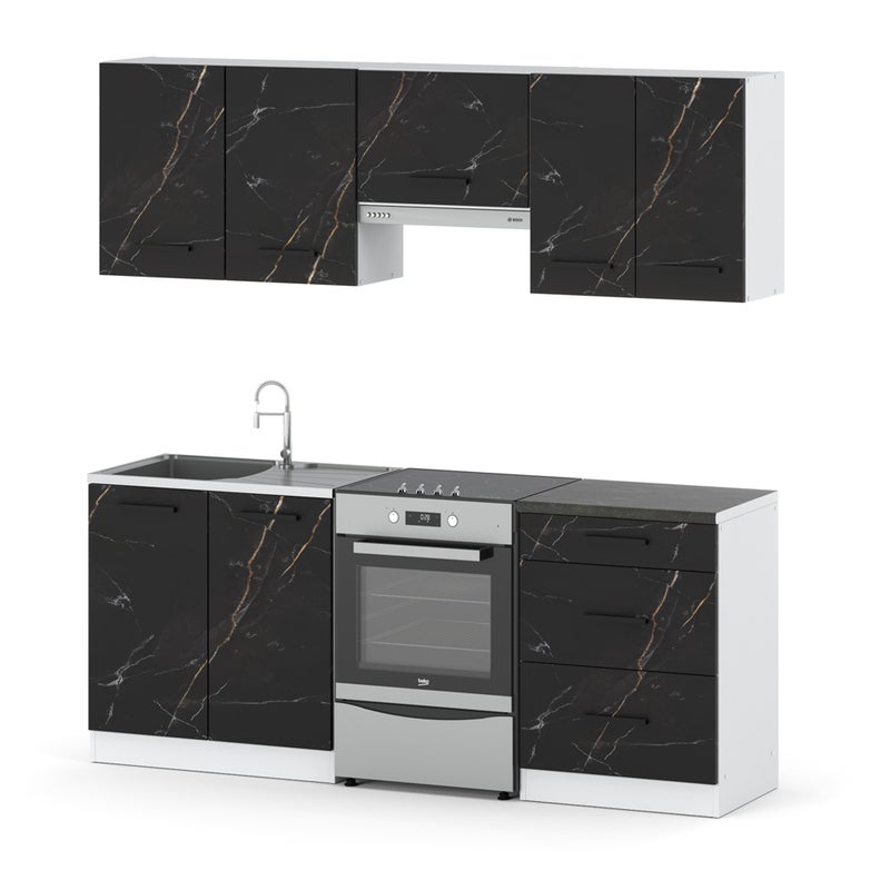 Kuchnia modułowa nowoczesna z blatem pojemna 2m pojemna biała san sebastian