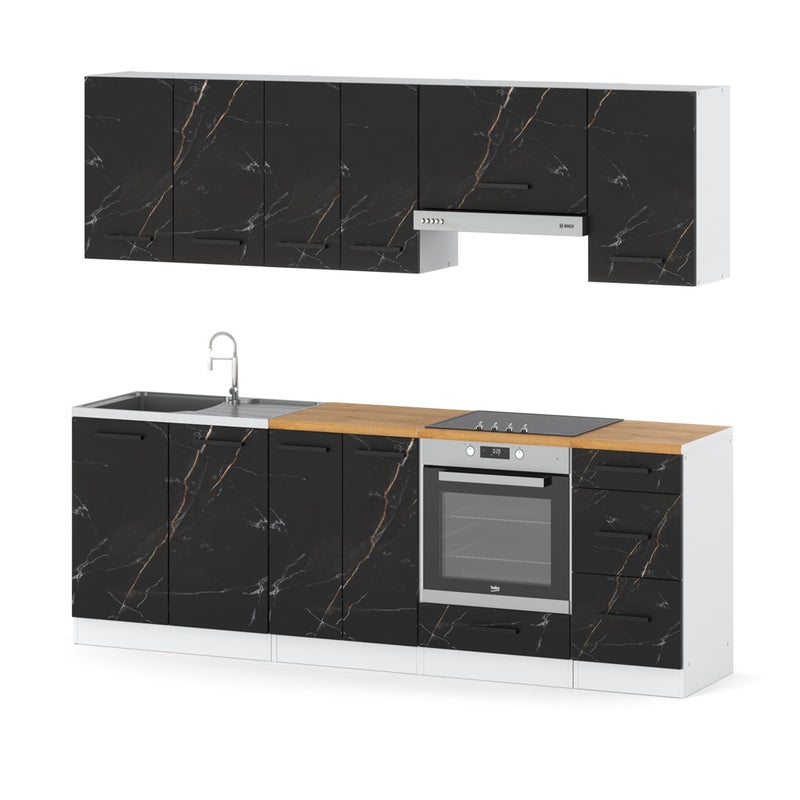 Meble kuchenne modułowe nowoczesne blat mokka plus 2.4m biała san sebastian