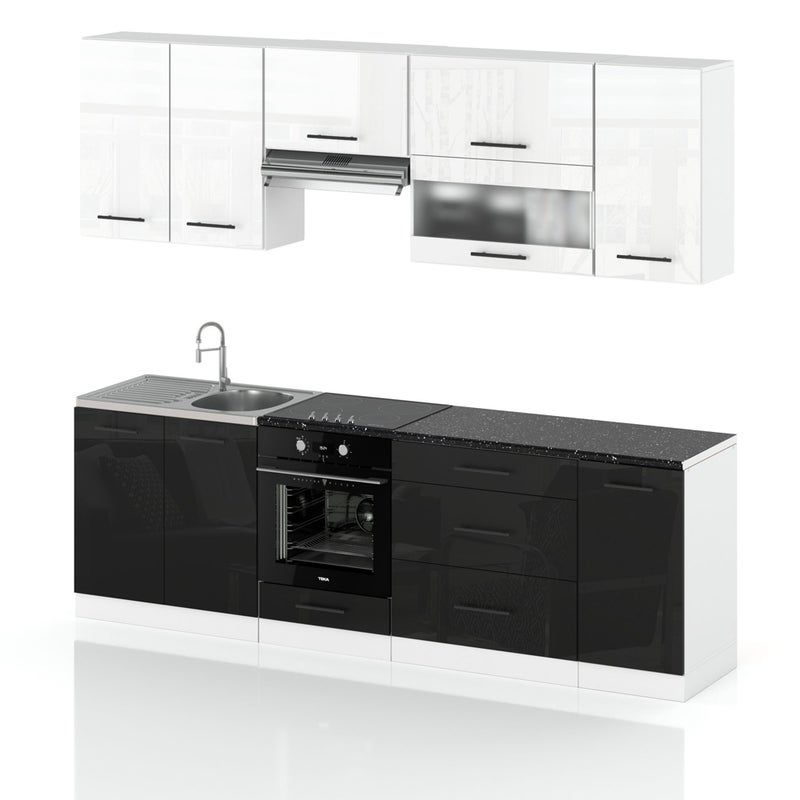 Meble kuchenne nowoczesne kuchnia modułowa marocco 2.6m biały czarny połysk