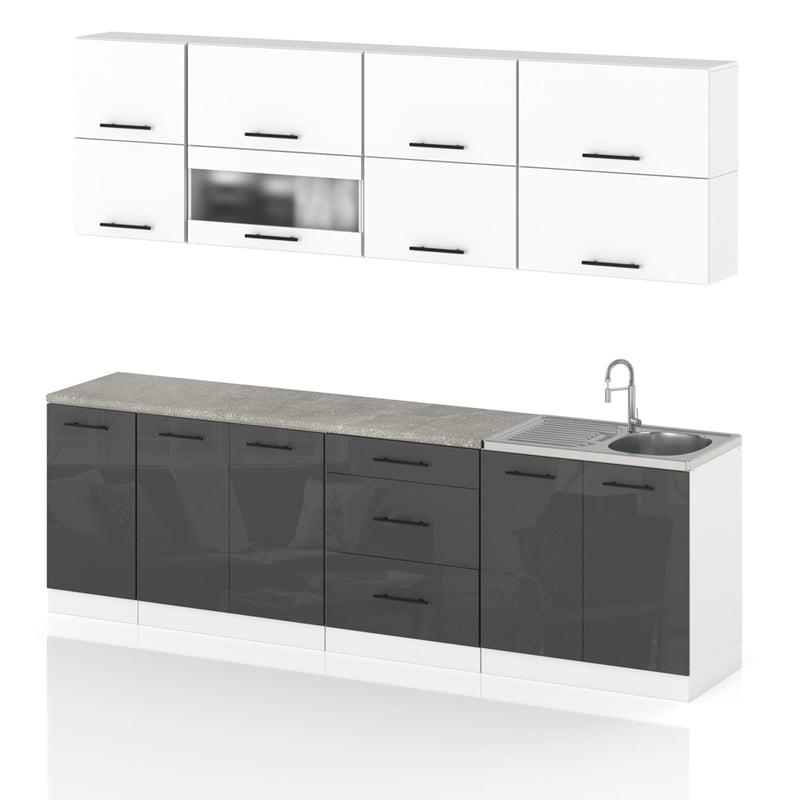 Meble kuchenne nowoczesne kuchnia robo lux 2.6m modułowe biały szary połysk