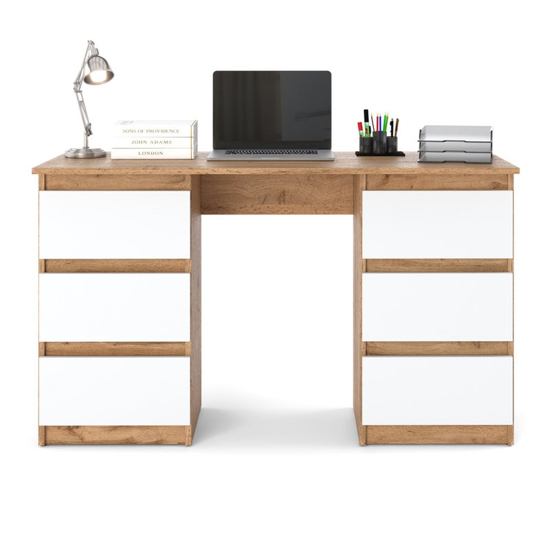 HURTOWNIA-MEBLI Biurko komputerowe skandynawskie nowoczesne loft dąb wotan biały 120cm ofi