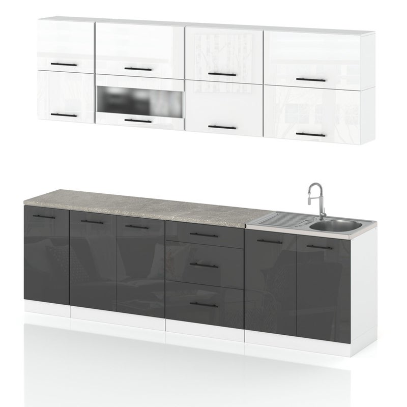 Meble kuchenne zestaw kuchnia robo lux 2.6m modułowa biały szary połysk