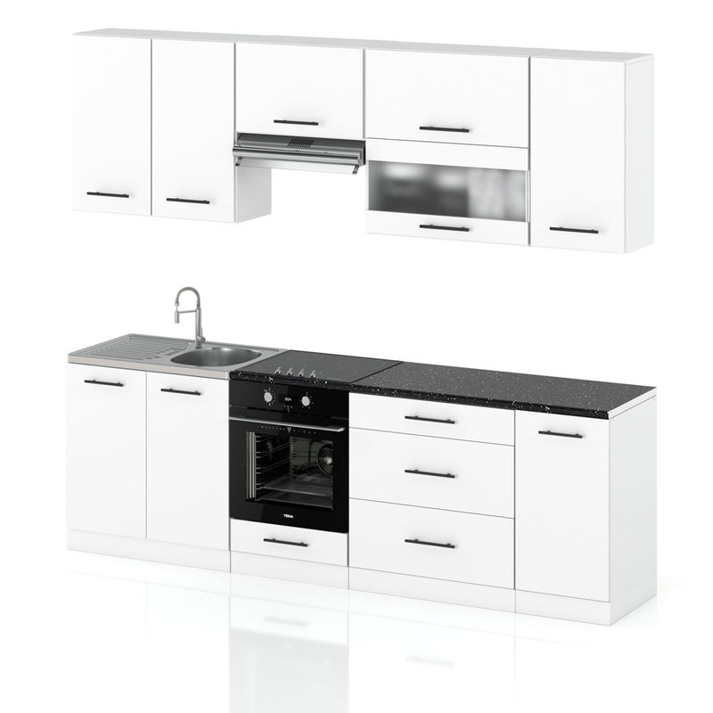 Meble kuchenne białe nowoczesne z blatem modułowa kuchnia marocco 2.6m