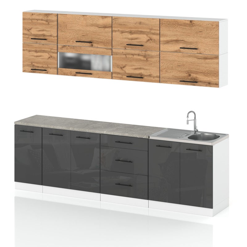 Meble kuchenne nowoczesne kuchnia robo lux 2.6m modułowa wotan szary połysk