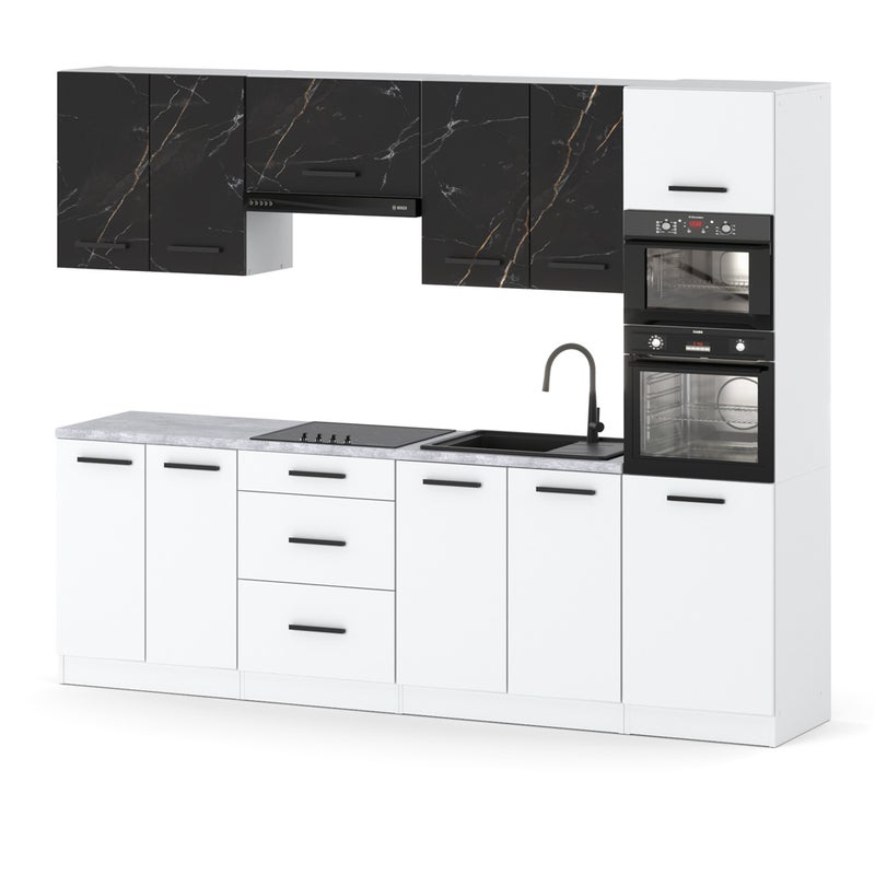 Zestaw mebli kuchennych 2.6m pojemne szafki nowoczesna san sebastian biała