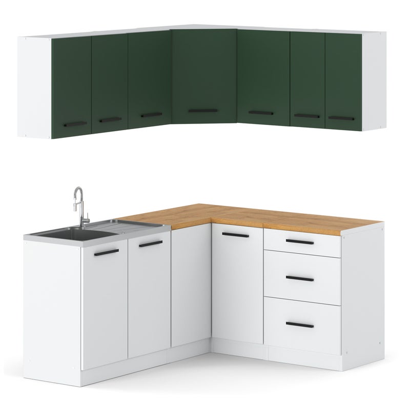 Meble kuchenne komplet danka narożna modułowa butelkowa zieleń biała mat