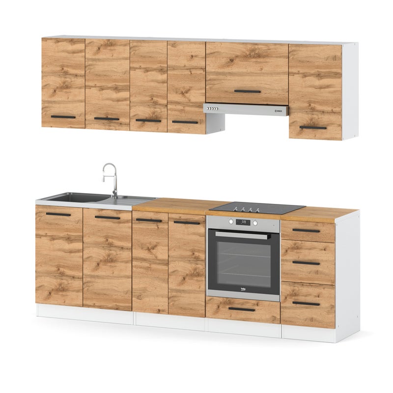 Kuchnia modułowa z blatem nowoczesna drewniana mokka plus 2.4m biała wotan