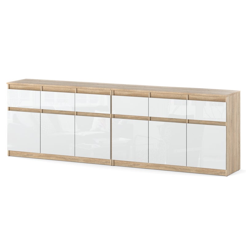 Komoda do salonu duża szafka z 5 szufladami 240cm dąb sonoma biały połysk