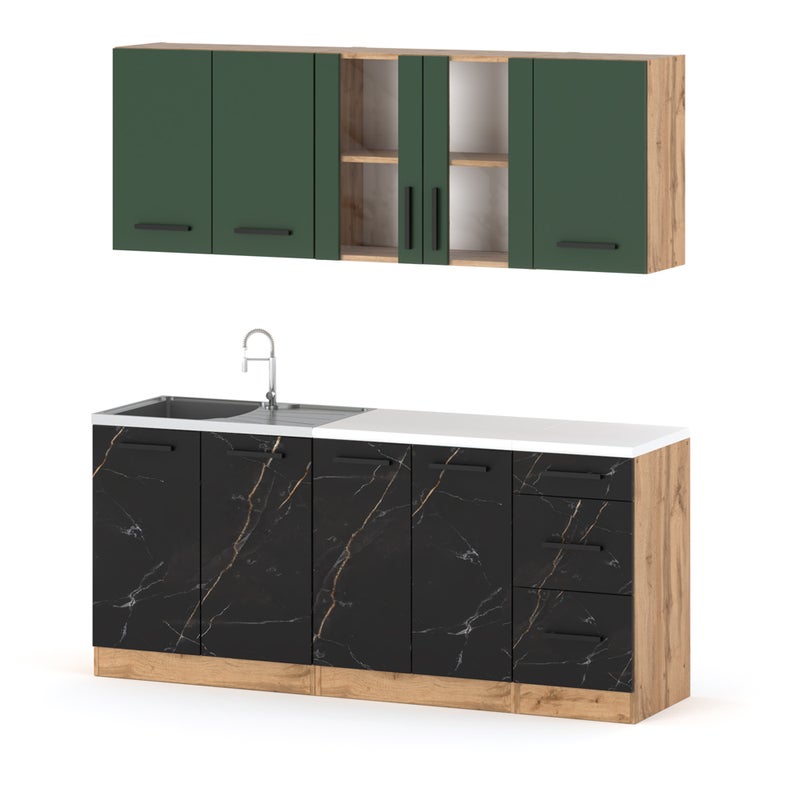 Kuchnia mała nowoczesna blat rest 2.0m wotan butelkowa zieleń san sebastian