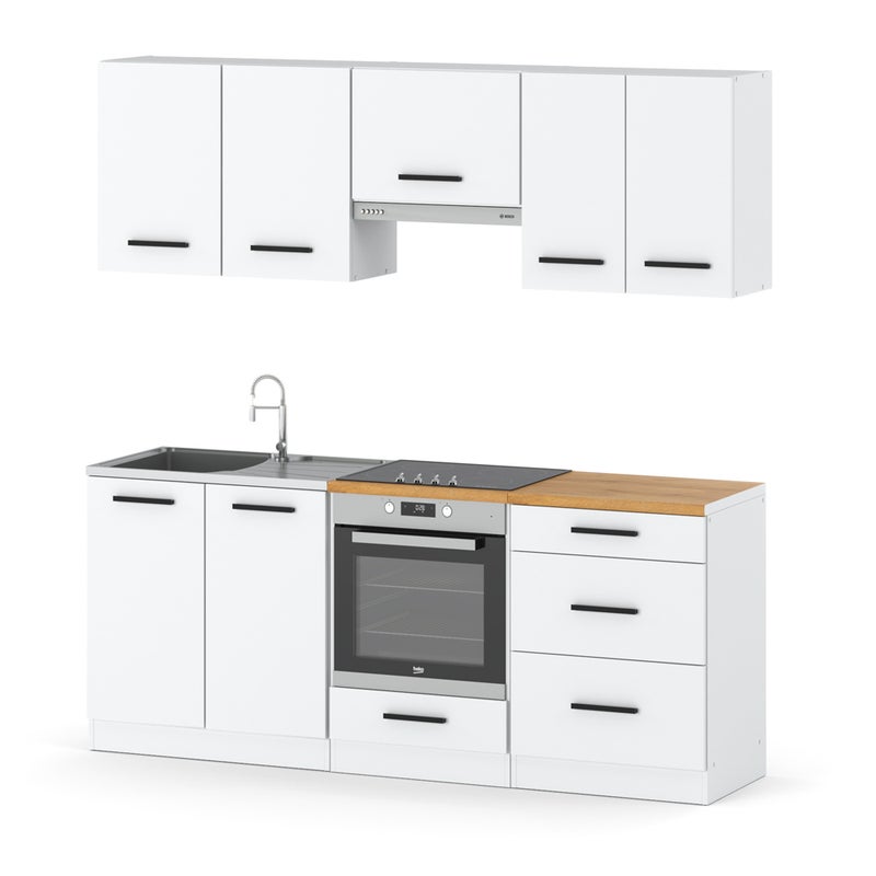 Kuchnia biała mat nowoczesna z blatem pojemna modułowa mini mokka full 2.0m