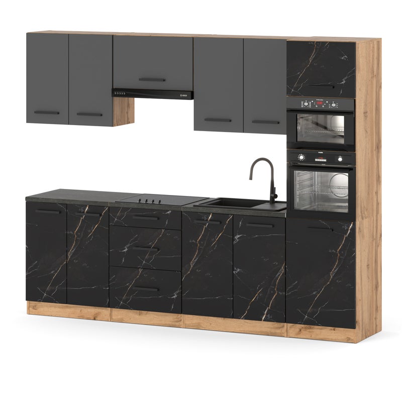 Kuchnia słupek modułowa nowoczesna z blatem 2.6m wotan szary san sebastian