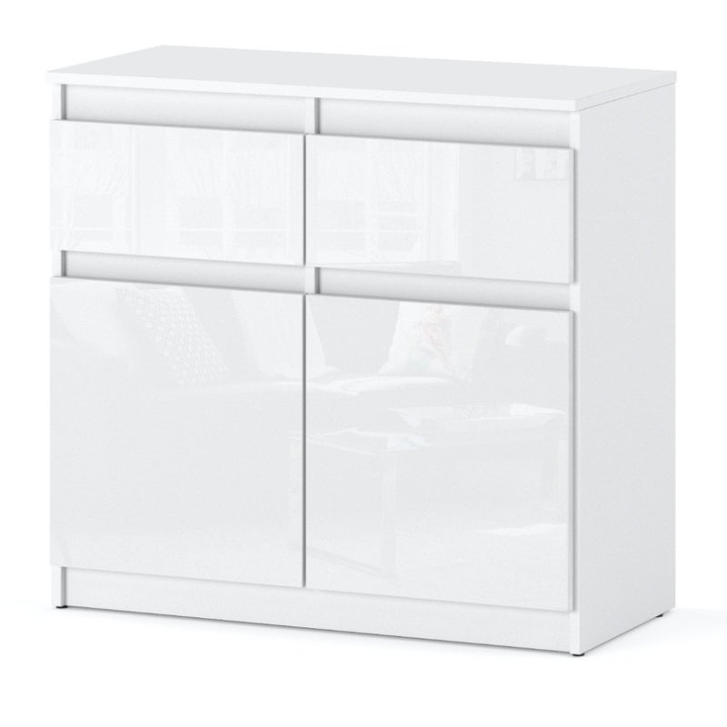 Komoda biała połysk 2 szuflady oleksa 80cm pojemna szafka salon sypialnia