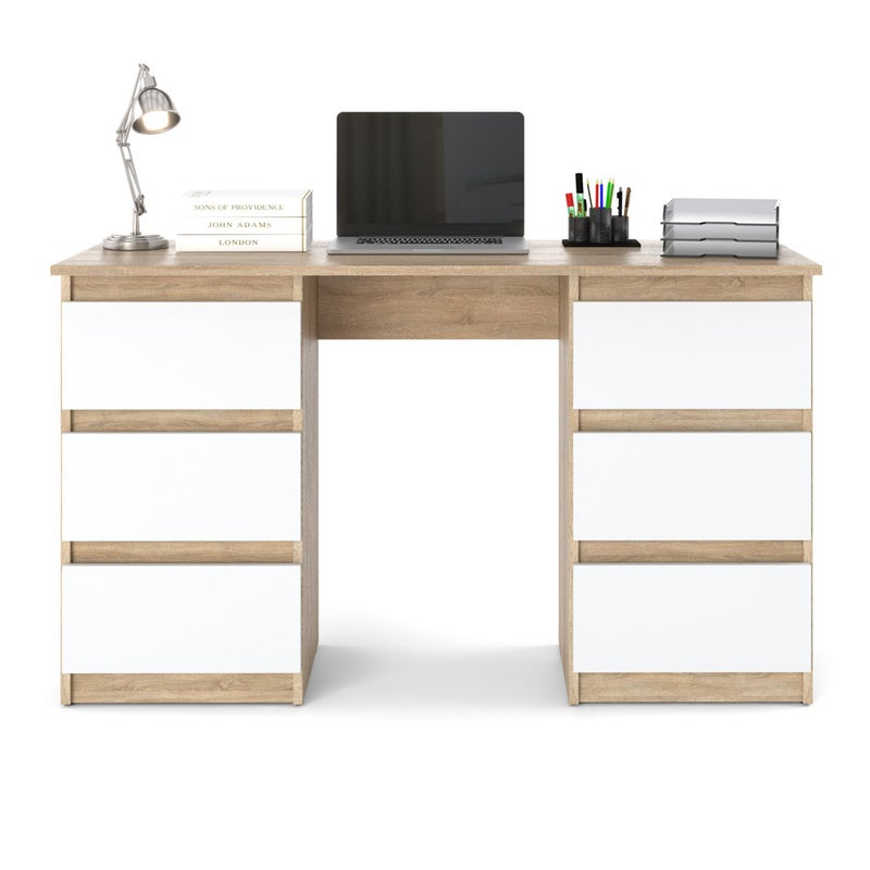 Biurko komputerowe z 6 szufladami szkolne komputerowe sonoma biały 120 ofi