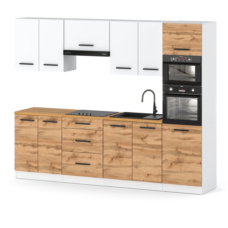 Kuchnia modułowa ze słupkiem nowoczesna marra 2.6m biały biały dąb wotan