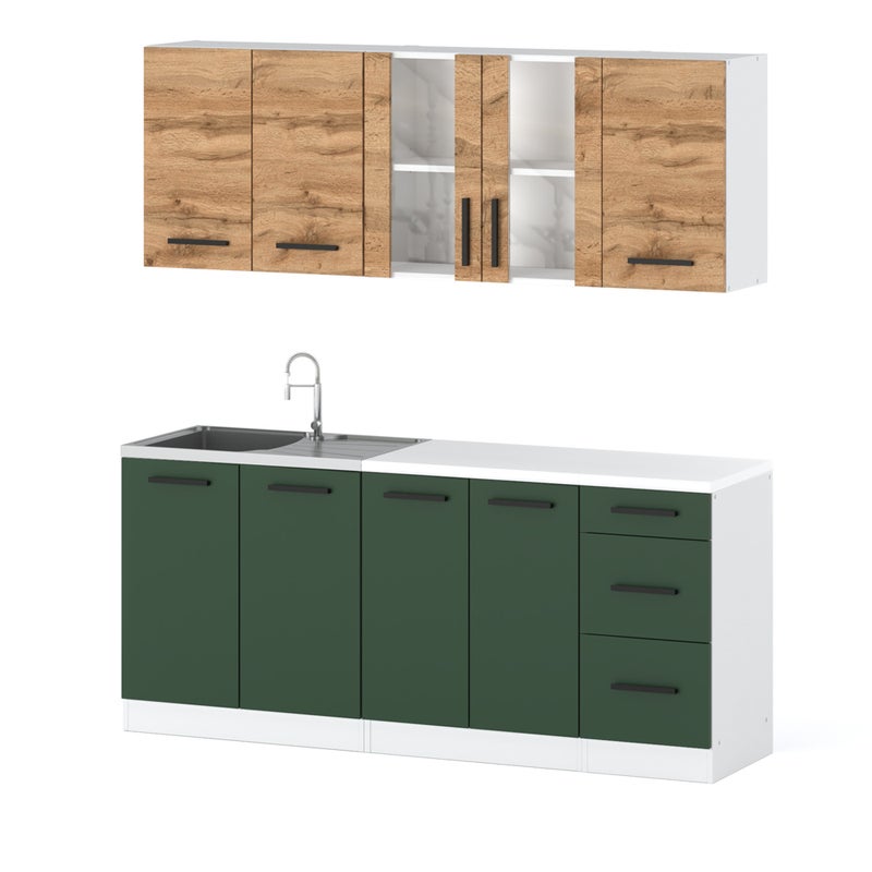 Kuchnia mała rest 2.0m pojemna nowoczesna blat biała wotan butelkowa zieleń