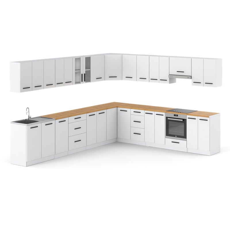 Meble kuchenne białe narożne nowoczesne kuchnia pojemna rossa 6.8m modułowa