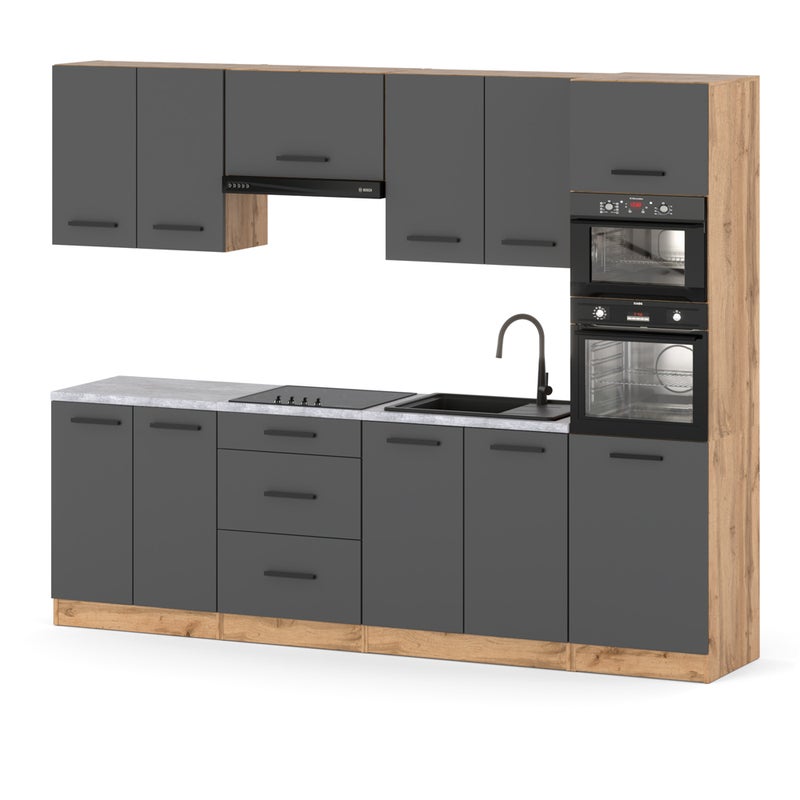 Kuchnia ze słupkiem modułowy zestaw nowoczesny marra 2.6m wotan szary mat