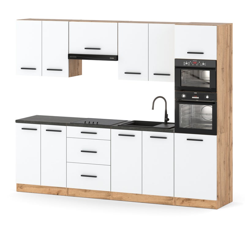 Kuchnia słupek modułowa z blatem nowoczesna marra 2.6m duża wotan biały mat