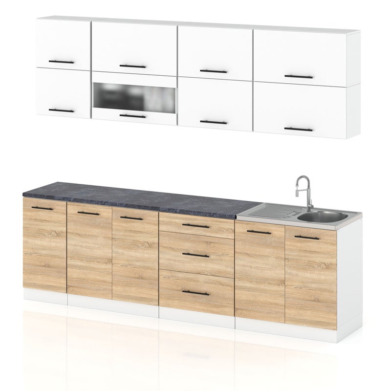 Meble kuchenne zestaw mebli kuchennych robo lux 2.6m biały mat dąb sonoma