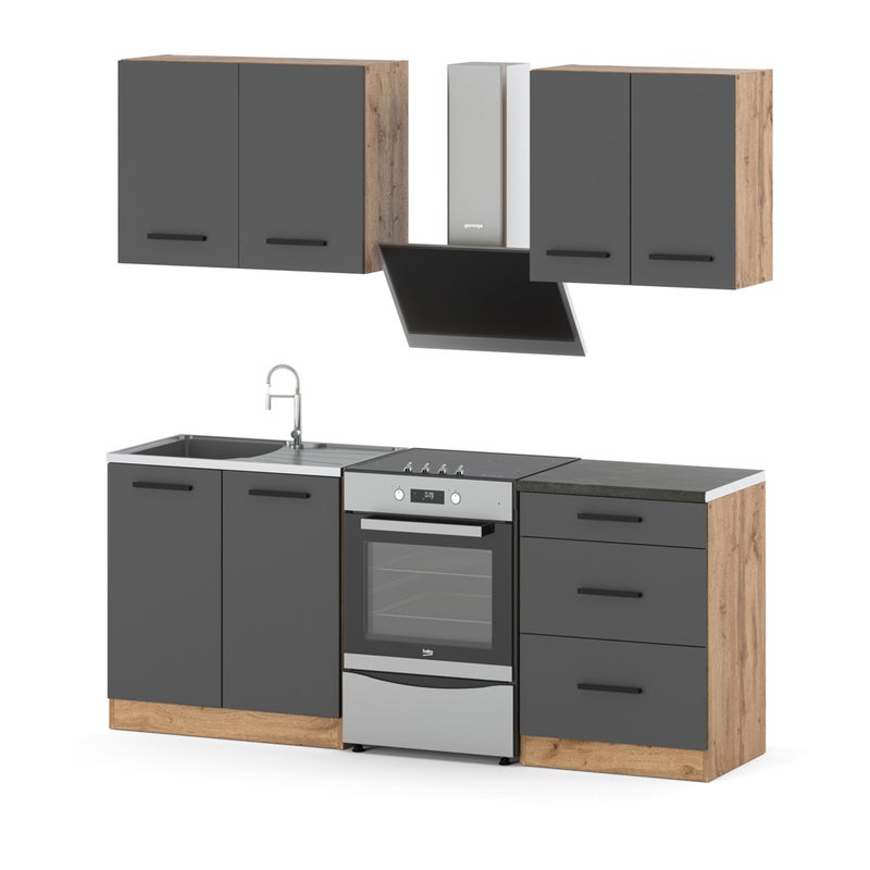 Meble kuchenne szare nowoczesne modułowe zestaw kuchenny mini mokka 200cm