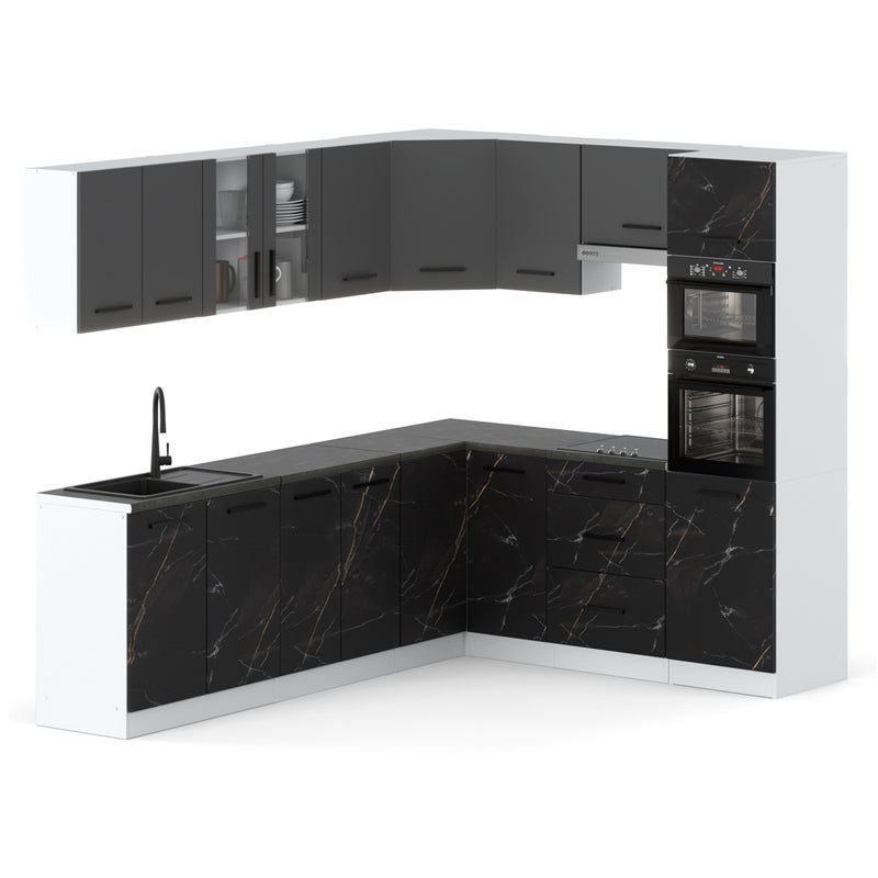 Kuchnia marra narożna modułowa 4.6m duża z blatem biała szara san sebastian