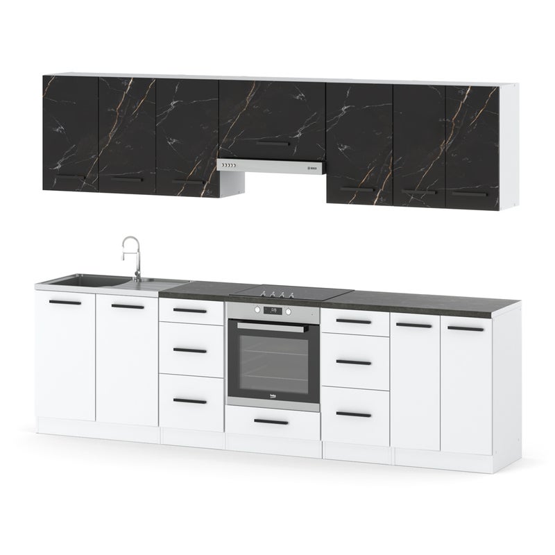Kuchnia piekarnik modułowa z blatem duża 2.8m biały san sebastian biały mat