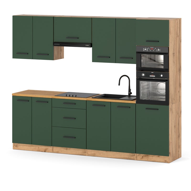 Kuchnia blat modułowa nowoczesna ze słupkiem 2.6m wotan butelkowa zieleń