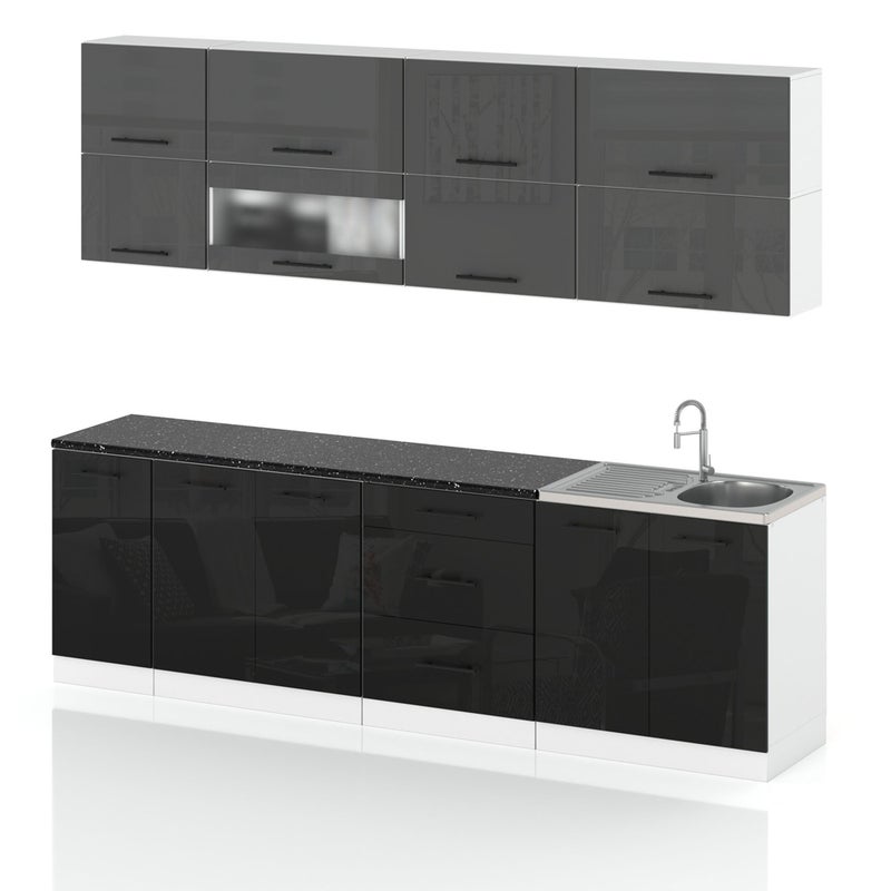 Meble kuchenne nowoczesne kuchnia robo lux modułowa szary czarny połysk