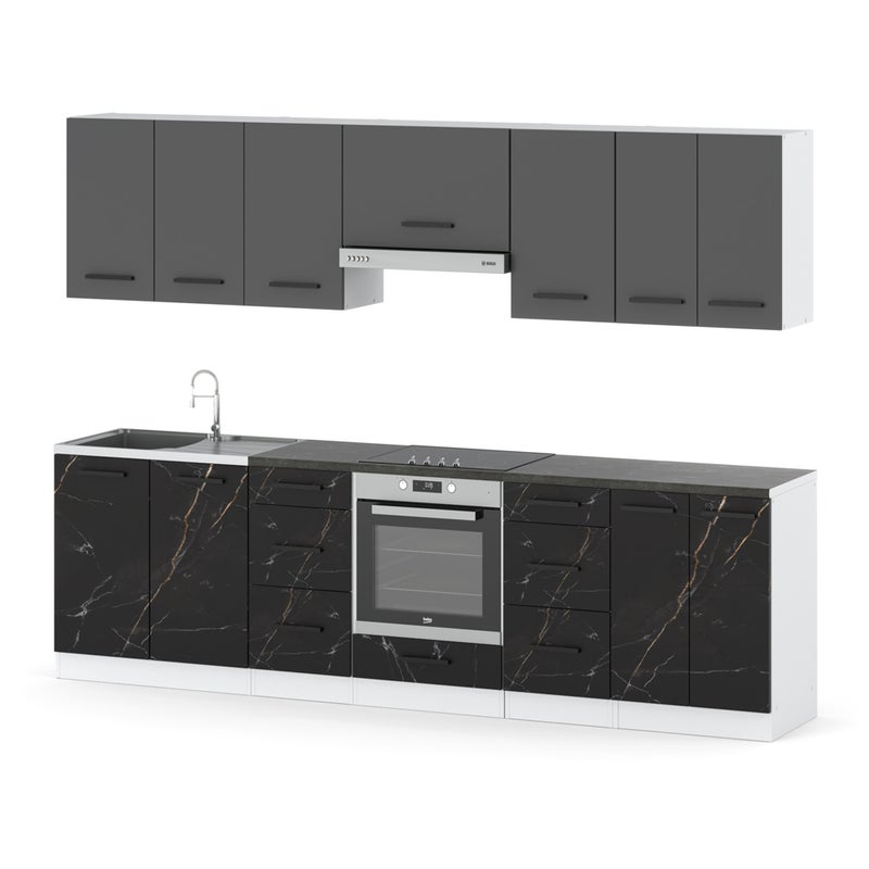 Kuchnia piekarnik nowoczesna modułowa blat 2.8m biały szary san sebastian