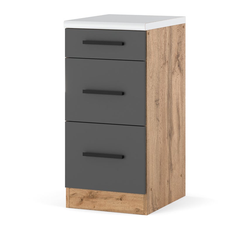 Szafka kuchenna stojąca z blatem 3 szuflady blande 40cm wotan szary mat