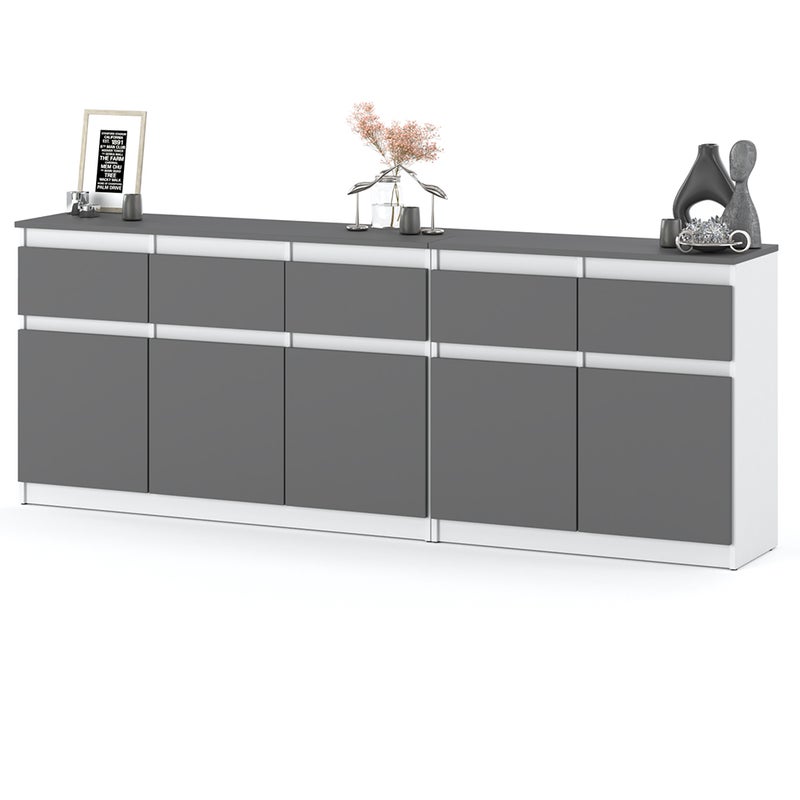 Komoda do sypialni młodzieżowa best oleksa 5 szuflad 200cm biała szara mat