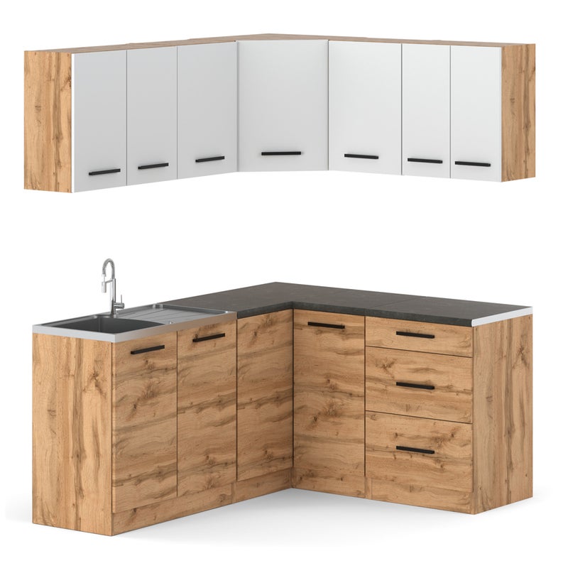 Zestaw kuchenny modułowy z blatem narożny danka 3.2m wotan biały dąb wotan