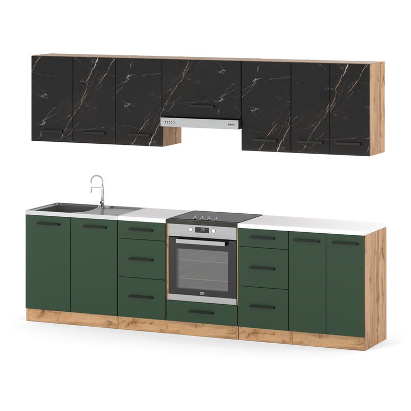 Zestaw kuchenny modułowy z blatem 2.8m wotan san sebastian butelkowa zieleń