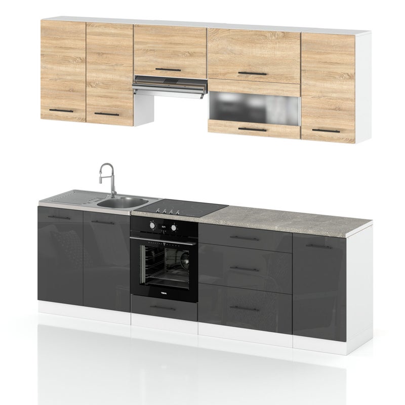 Meble kuchenne nowoczesne kuchnia marocco 2.6m modułowa sonoma szary połysk