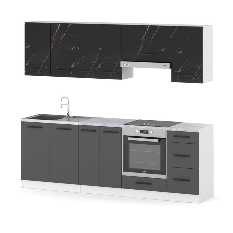Kuchnia pojemna modułowa mokka plus 2.4m biała san sebastian szara mat