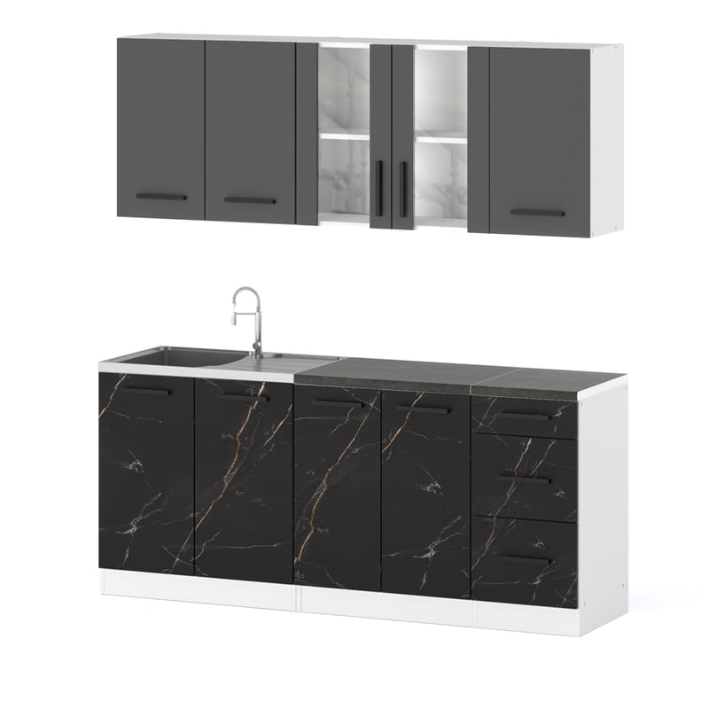 Meble kuchenne modułowe z blatem małe rest 2.0m biały szary san sebastian