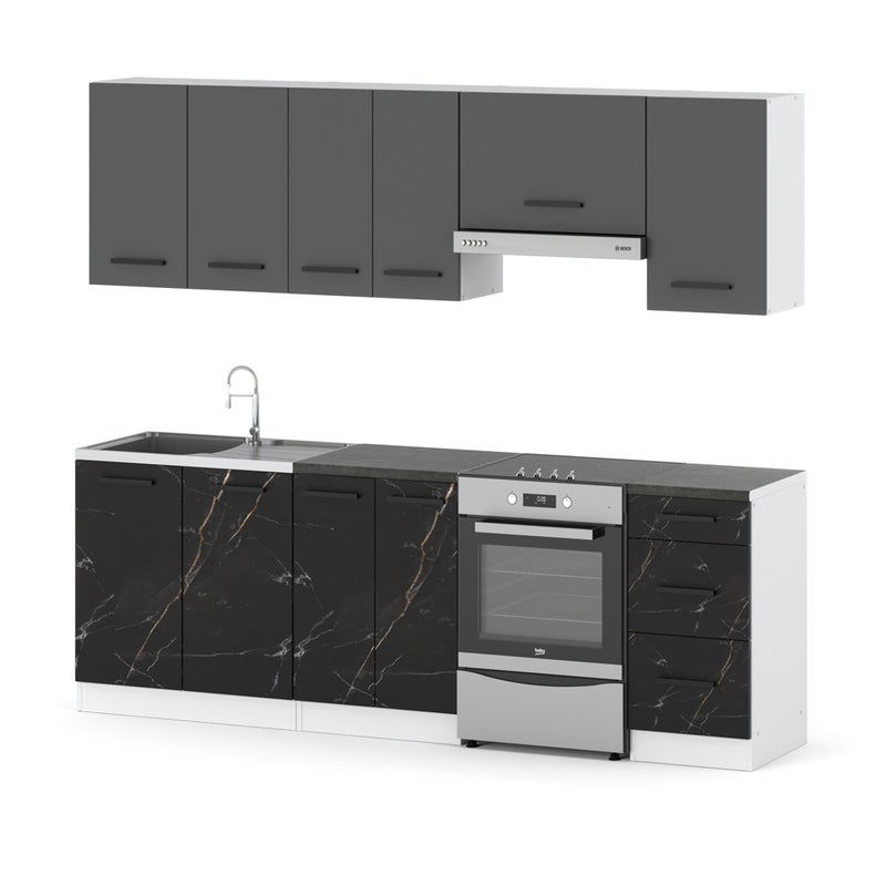 Kuchnia modułowa nowoczesna z blatem mokka 2.4m biała szara san sebastian