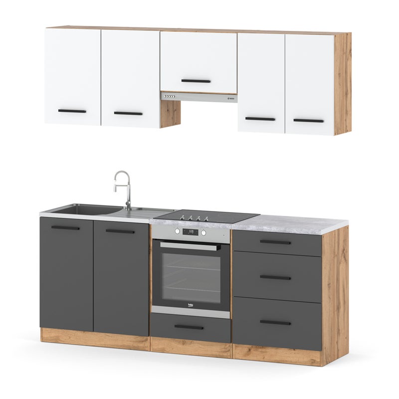 Kuchnia nowoczesna z blatem mała modułowa 2.0m wotan biała mat szara mat