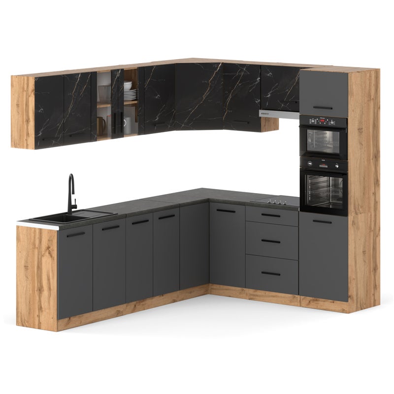 Kuchnia z blatem nowoczesna duża narożna 4.6m wotan san sebastian szara