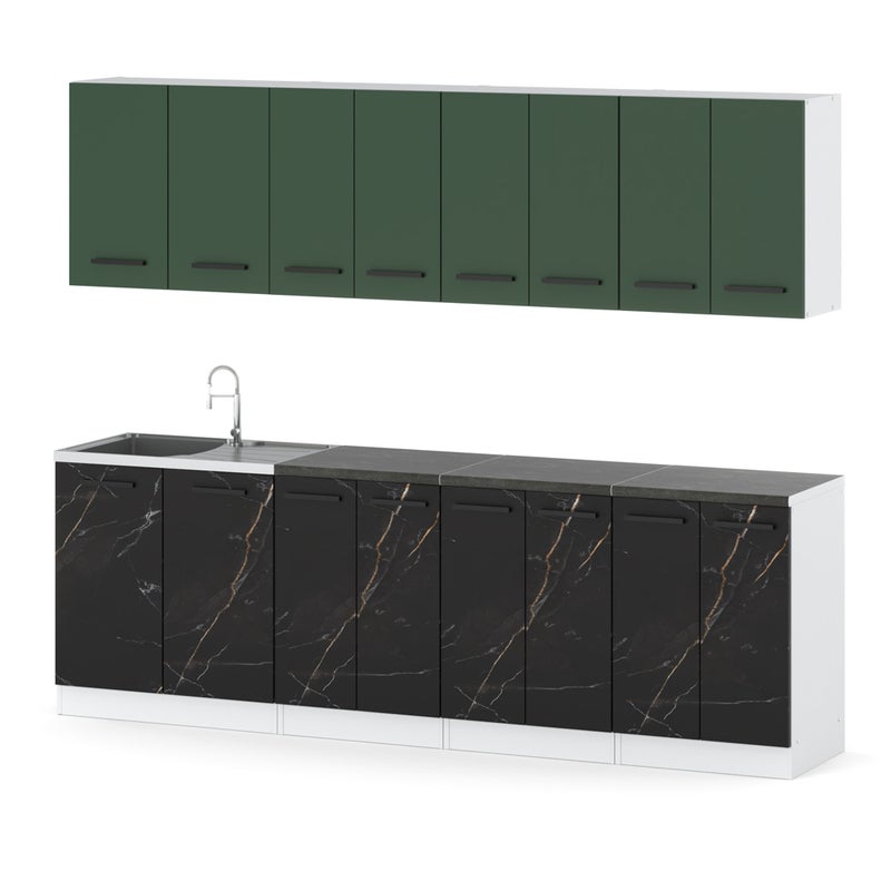 Kuchnia blat pojemna vero 2.6m duża biała butelkowa zieleń san sebastian