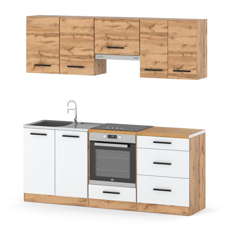 Kuchnia nowoczesna modułowa z blatem mała 2.0m wotan dąb wotan biały mat